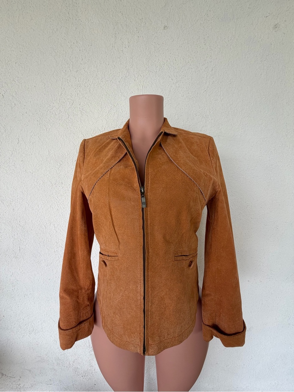 Pamela McCoy Rust Suede Zip-Front Jacket
